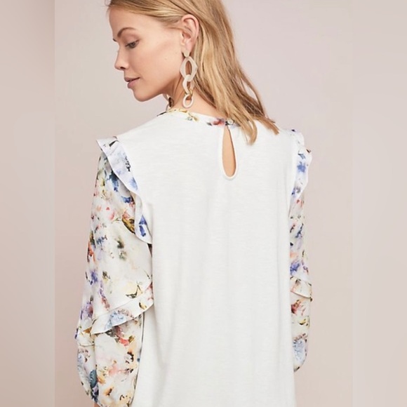 Anthropologie Dolan Floral 3/4 length Ruffle  Sleeves Blouse, size M - Picture 2 of 8